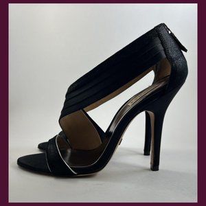 Badgley Mischka Women's Black & Silver Octavia Satin Heels | With Box